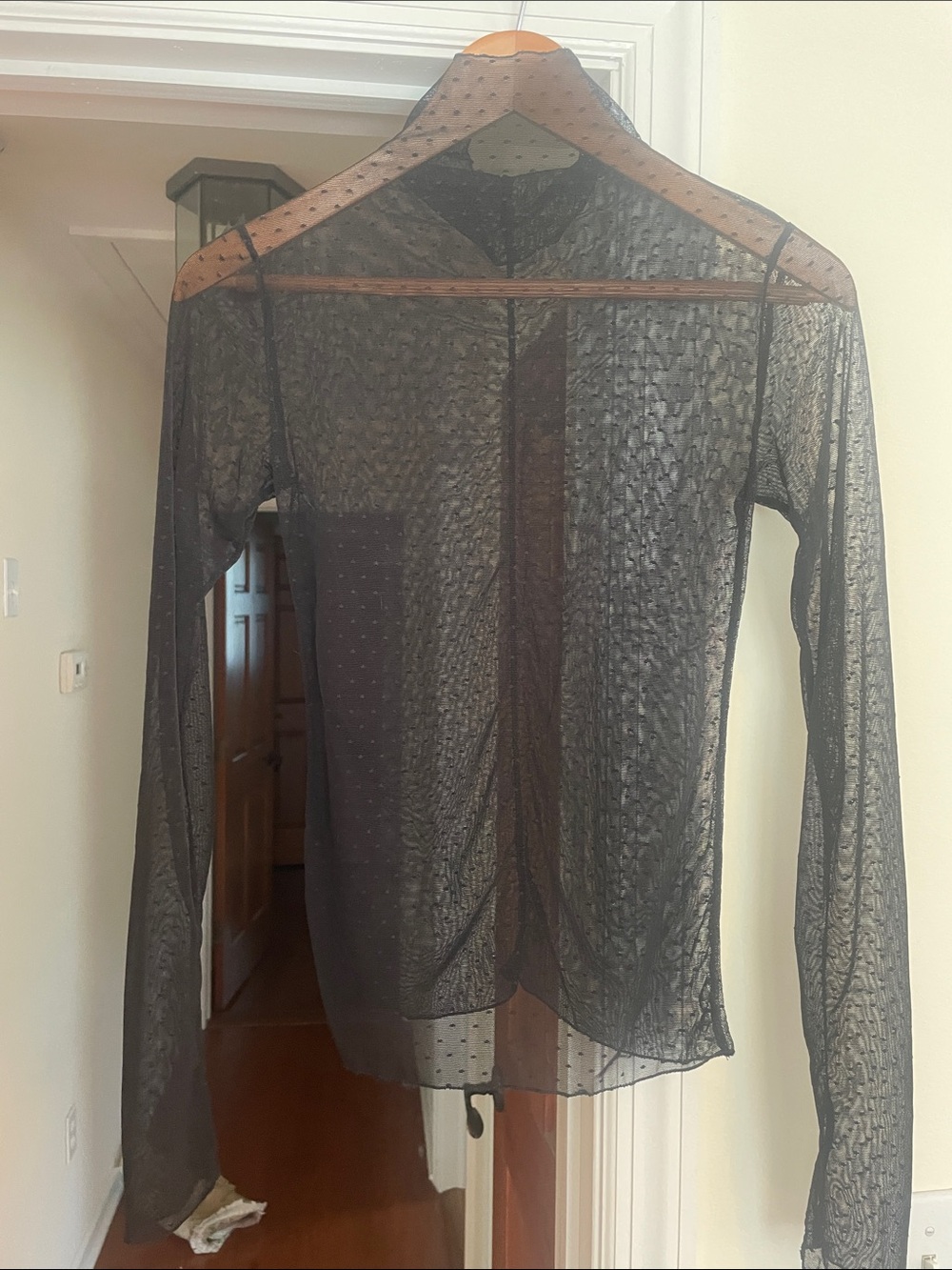 Free People Sheer Long-Sleeve Dot Mesh Top - Black